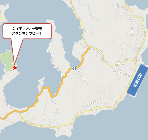 ネイティブシー奄美　アダンオンザビーチ　＜奄美大島＞への概略アクセスマップ