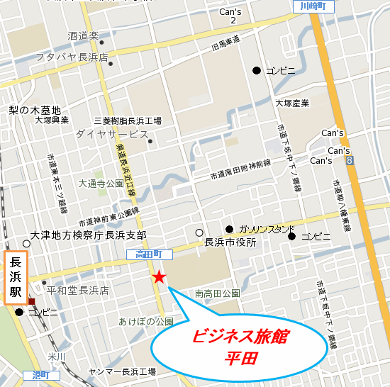 平田旅館への概略アクセスマップ