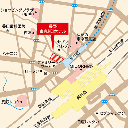 長野東急ＲＥＩホテルへの概略アクセスマップ
