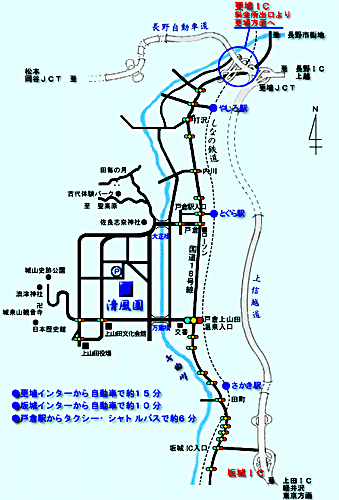 戸倉上山田温泉　信州の湯　清風園への概略アクセスマップ