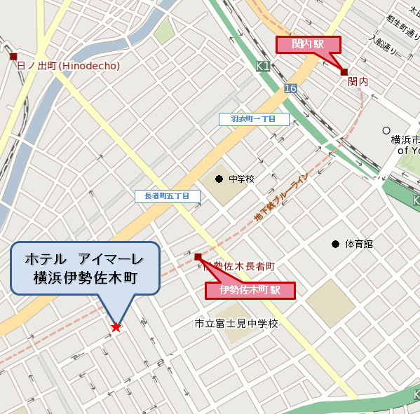 ホテル　アイマーレ　横浜伊勢佐木町への概略アクセスマップ