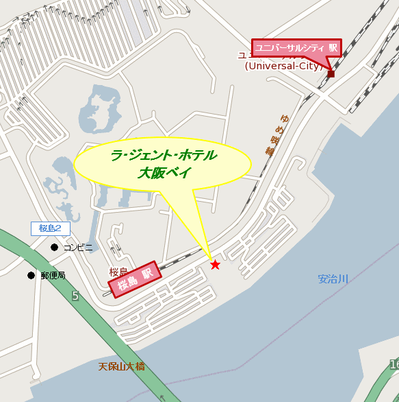 ラ・ジェント・ホテル大阪ベイへの概略アクセスマップ