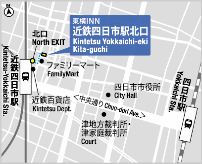 東横ＩＮＮ近鉄四日市駅北口への概略アクセスマップ