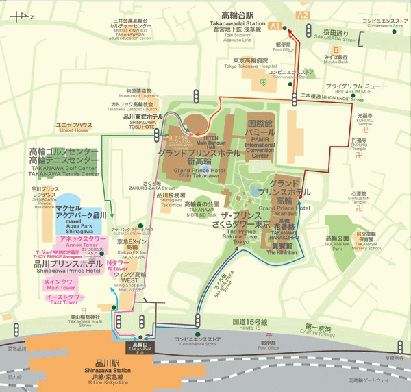 高輪　花香路（グランドプリンスホテル高輪内）への概略アクセスマップ