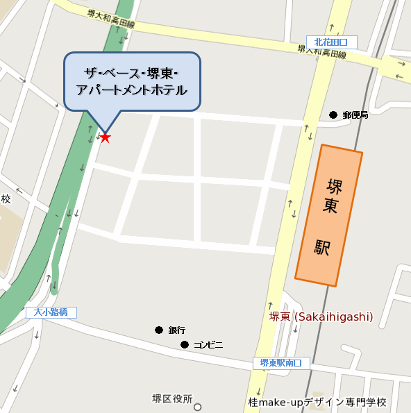 地図：ザ・ベース・堺東・アパートメントホテル