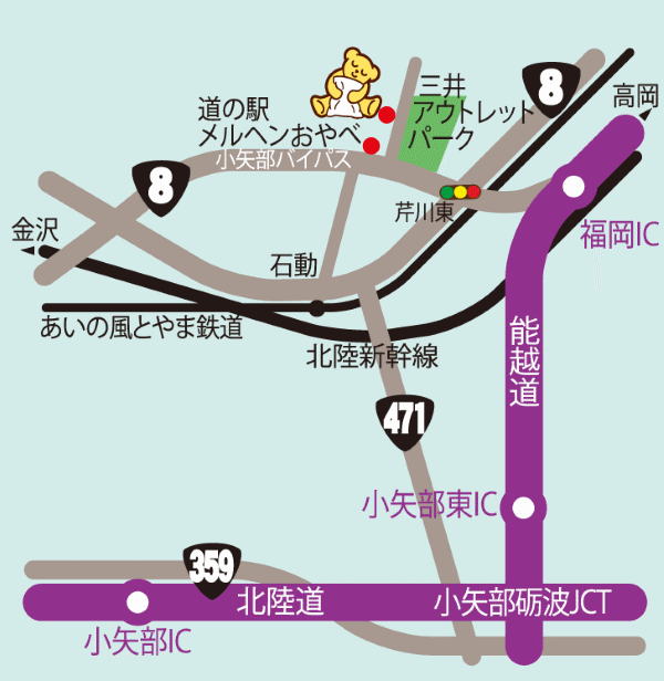 ファミリーロッジ旅籠屋・小矢部店への概略アクセスマップ