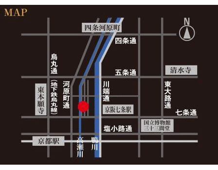 京都　高瀬川別邸への概略アクセスマップ