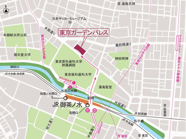 ホテル東京ガーデンパレスへの概略アクセスマップ