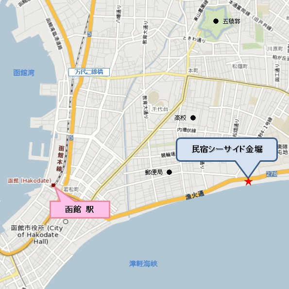 民宿シーサイド金堀への概略アクセスマップ