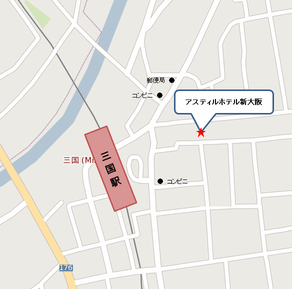アスティルホテル新大阪への概略アクセスマップ
