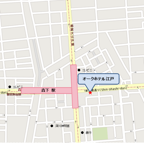 オークホテル江戸への概略アクセスマップ