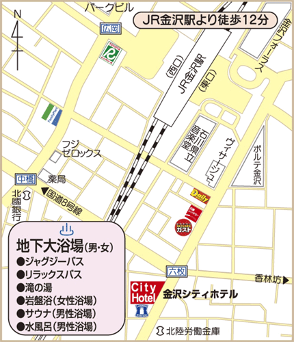 金沢シティホテルへの概略アクセスマップ