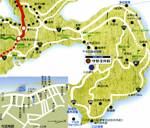 小浜温泉　海を見渡す個室露天の宿　伊勢屋 地図