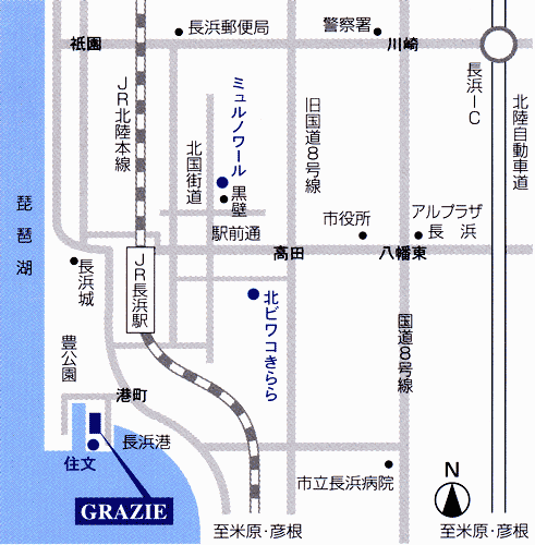 北ビワコホテル　グラツィエへの概略アクセスマップ