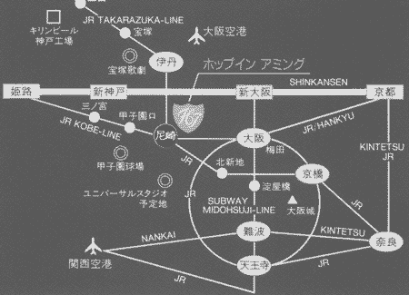 ホテルヴィスキオ尼崎ｂｙＧＲＡＮＶＩＡへの概略アクセスマップ