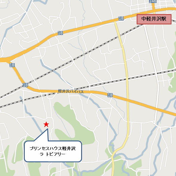フォレストガーデン軽井沢ラ　トピアリーへの概略アクセスマップ