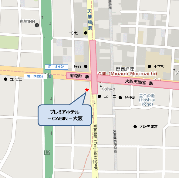 プレミアホテル－ＣＡＢＩＮ　ＰＲＥＳＩＤＥＮＴ－大阪への概略アクセスマップ