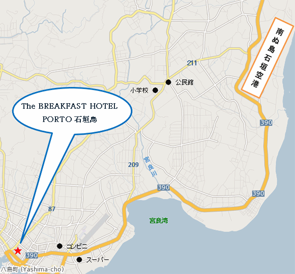Ｔｈｅ　ＢＲＥＡＫＦＡＳＴ　ＨＯＴＥＬ　ＰＯＲＴＯ石垣島＜石垣島＞への概略アクセスマップ