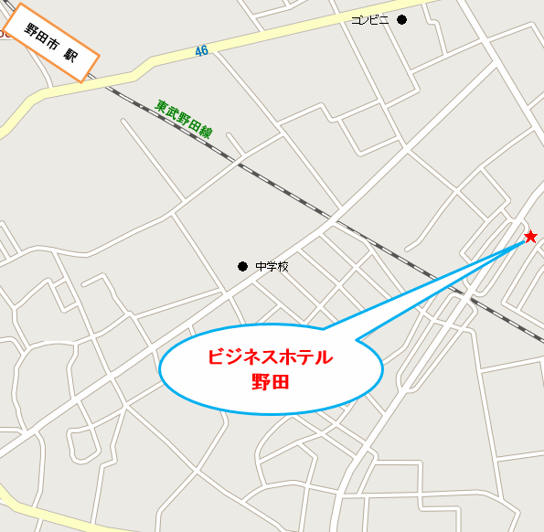 ビジネスホテル野田への概略アクセスマップ