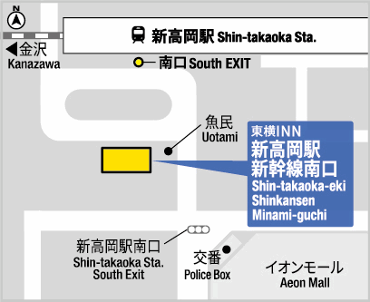 東横ＩＮＮ新高岡駅新幹線南口への概略アクセスマップ