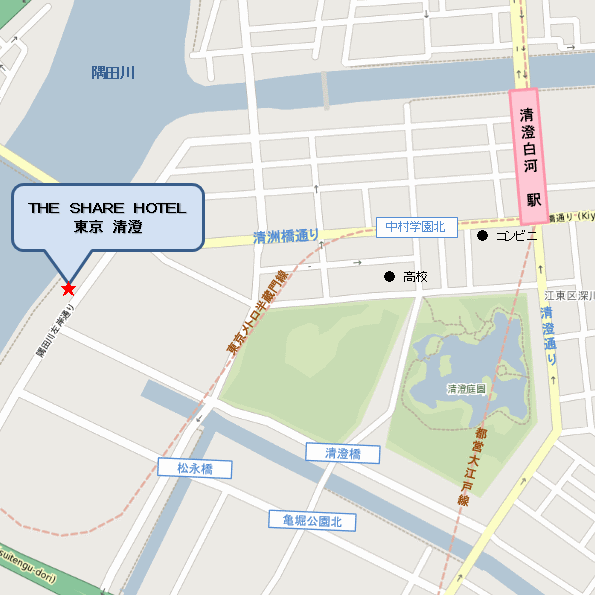 ＬＹＵＲＯ 東京清澄 ｂｙ ＴＨＥ ＳＨＡＲＥ ＨＯＴＥＬＳの地図画像