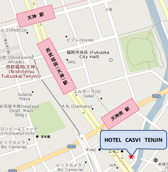 ＨＯＴＥＬ　ＣＡＳＶＩ　ＴＥＮＪＩＮ(ホテル　キャスヴィ　天神) 地図