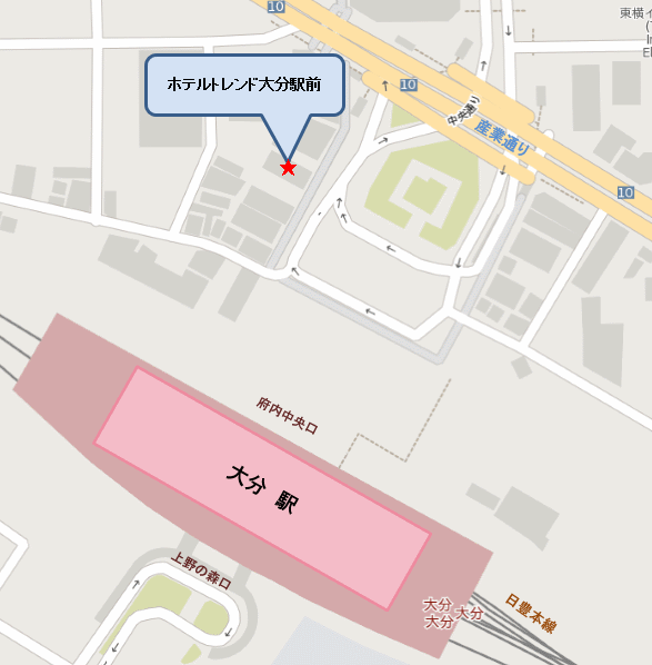ホテルトレンド大分駅前への概略アクセスマップ
