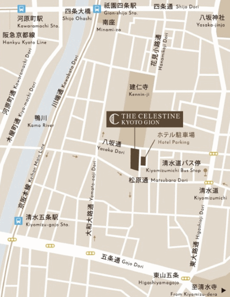 ホテル ザ セレスティン京都祇園の地図画像