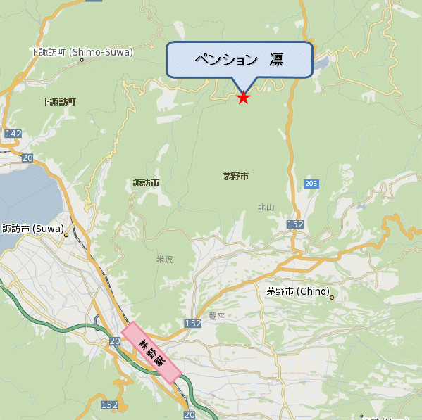 信州車山高原　ペンション　凛への概略アクセスマップ