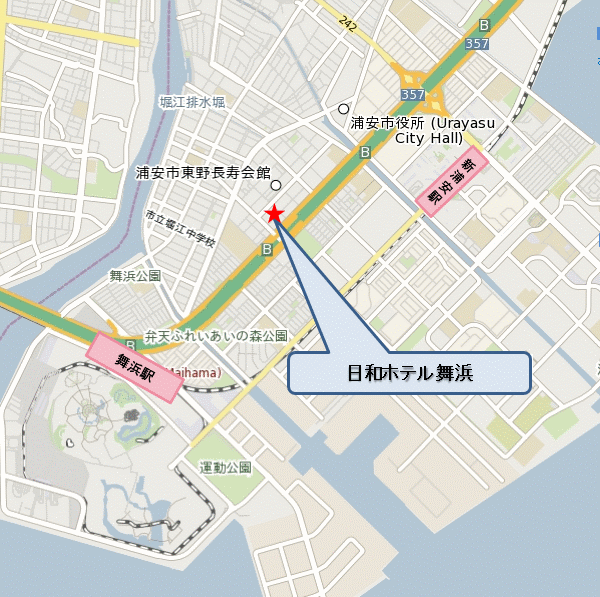 日和（ひより）ホテル舞浜への概略アクセスマップ