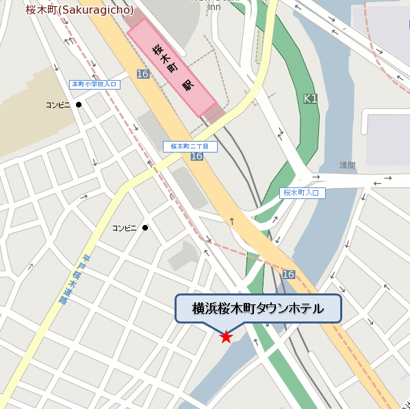 横浜桜木町タウンホテルへの概略アクセスマップ