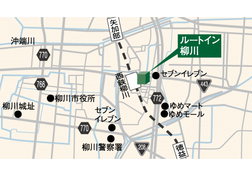 ホテルルートイン柳川駅前への概略アクセスマップ