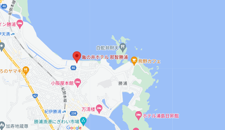 勝浦温泉　かつうら御苑への概略アクセスマップ