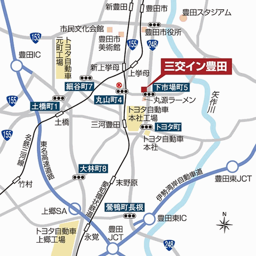 三交イン豊田〜四季乃湯〜への概略アクセスマップ