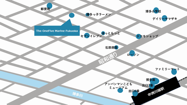 ザ・ワンファイブマリン福岡への概略アクセスマップ