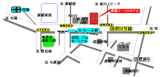 ホテルユクエスタ旭橋への概略アクセスマップ
