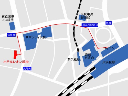 ホテルレオン浜松への概略アクセスマップ