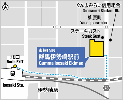 東横ＩＮＮ群馬伊勢崎駅前への概略アクセスマップ