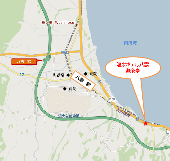 温泉ホテル八雲遊楽亭への概略アクセスマップ