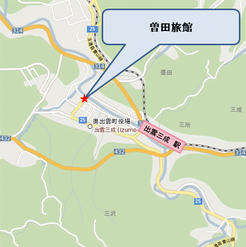 曽田旅館への概略アクセスマップ