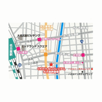 くれたけインプレミアム名古屋納屋橋への概略アクセスマップ