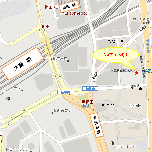 ヴィアイン梅田（ＪＲ西日本グループ）への概略アクセスマップ