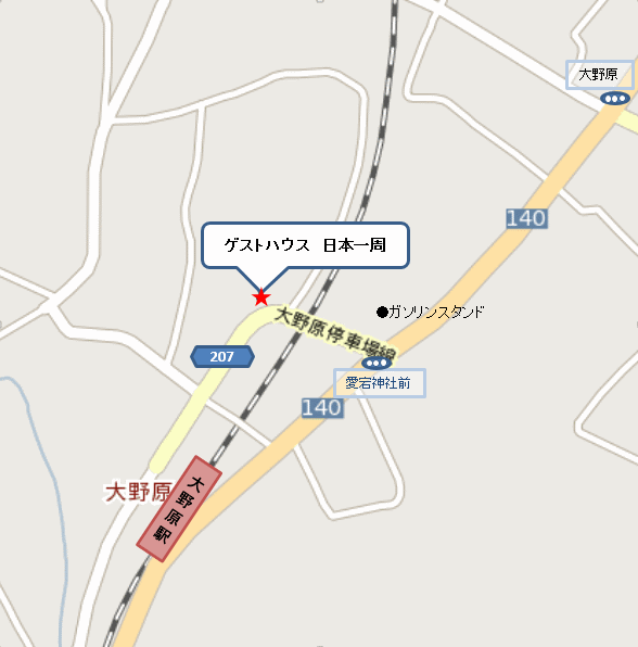 ゲストハウス　日本一周への概略アクセスマップ