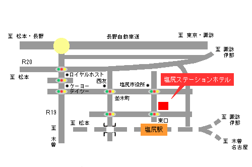ＢｉｚＨｏｔｅｌ（ビズホテル）塩尻駅前への概略アクセスマップ