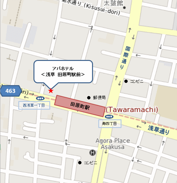 アパホテル〈浅草　田原町駅前〉への概略アクセスマップ