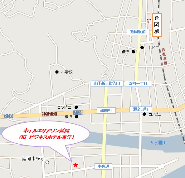 ホテルエリアワン延岡（ホテルエリアワングループ）への概略アクセスマップ
