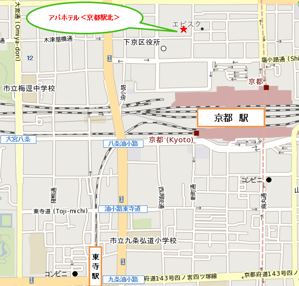 地図：アパホテル〈京都駅北〉（全室禁煙）