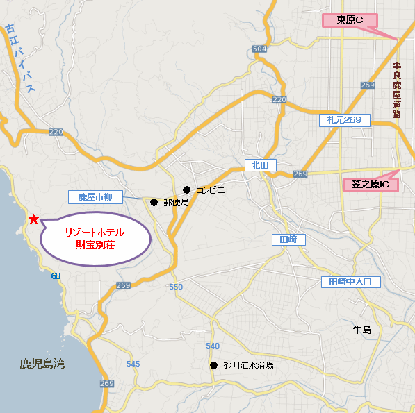 リゾートホテル天神別荘への概略アクセスマップ