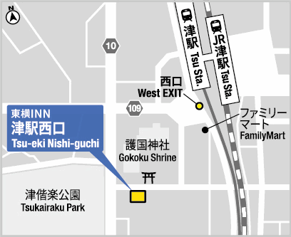 東横ＩＮＮ津駅西口への概略アクセスマップ
