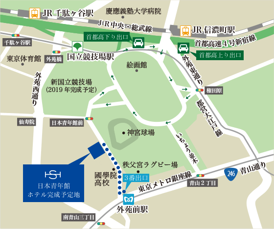 日本青年館ホテルへの概略アクセスマップ